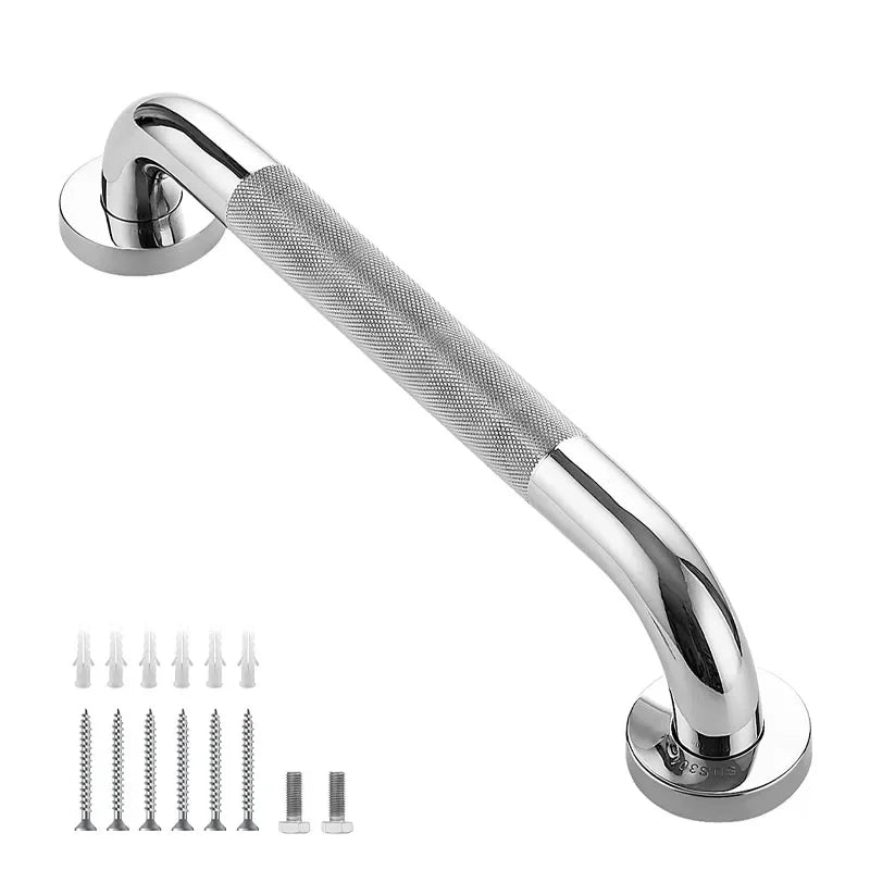 Stainless Steel Bathroom Grab Bar with Anti-Slip Grip & Towel Rack (300–500 mm)