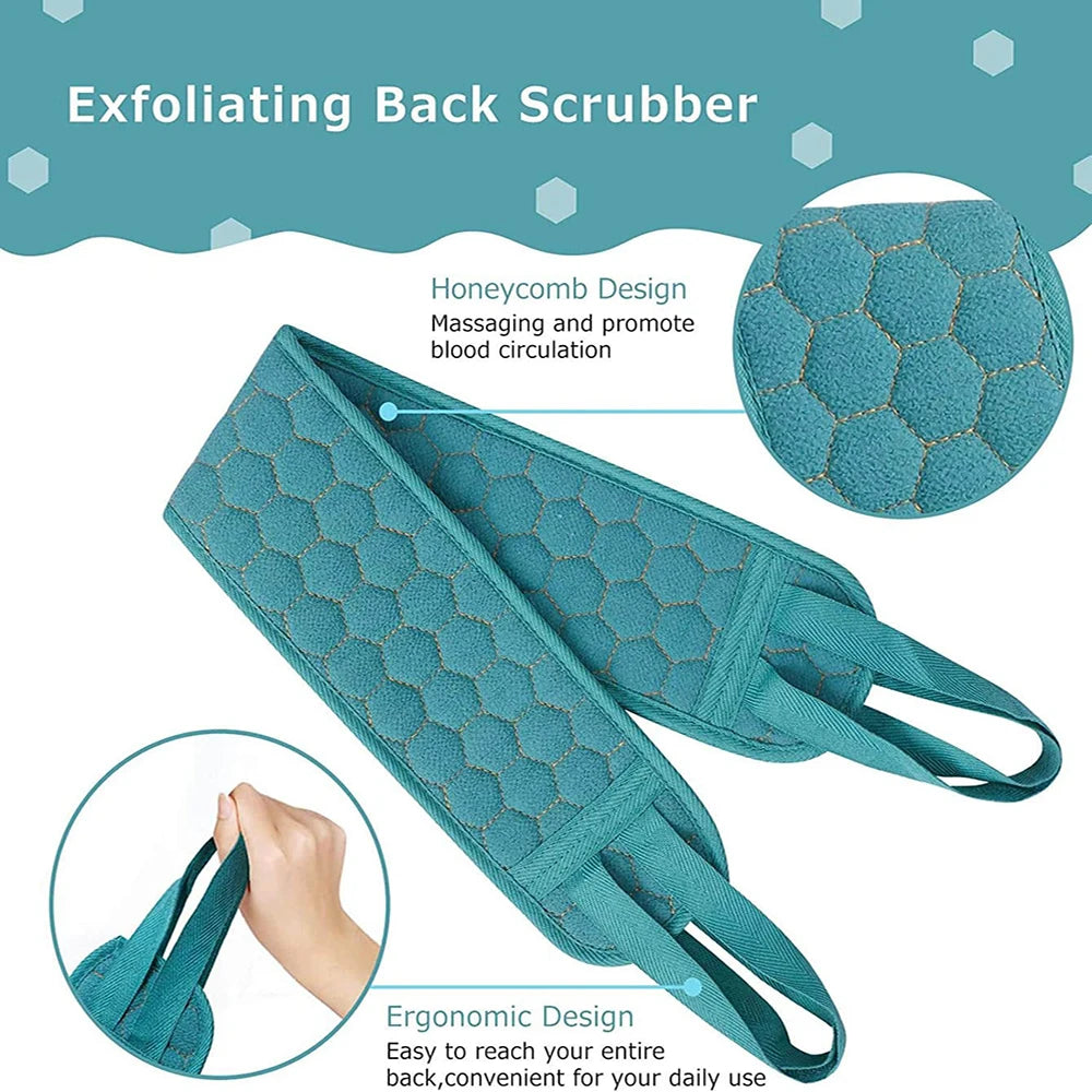 Exfoliating Body Scrubber Set with Back Scrubber, Bath Glove & Loofah