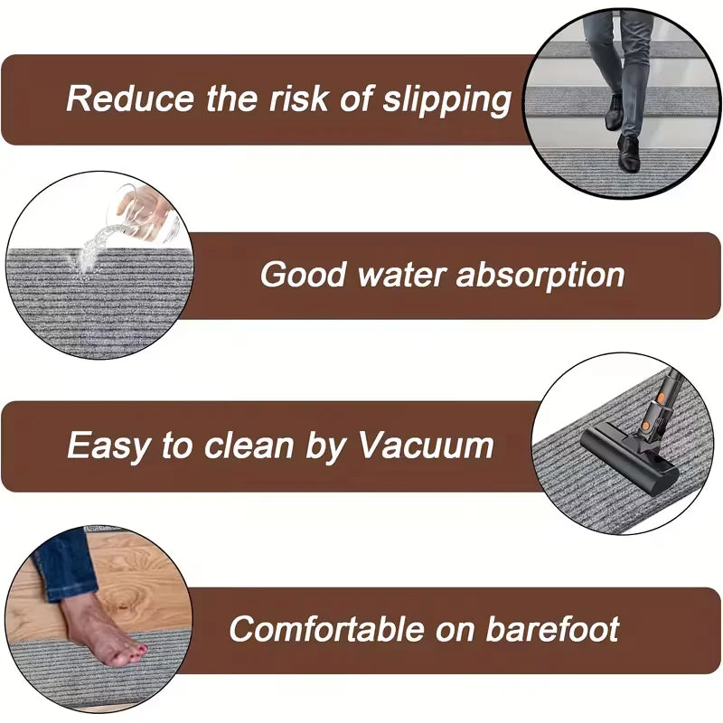 Washable Non-Slip Stair Carpet Tread for Wooden Steps (20 × 80 cm)
