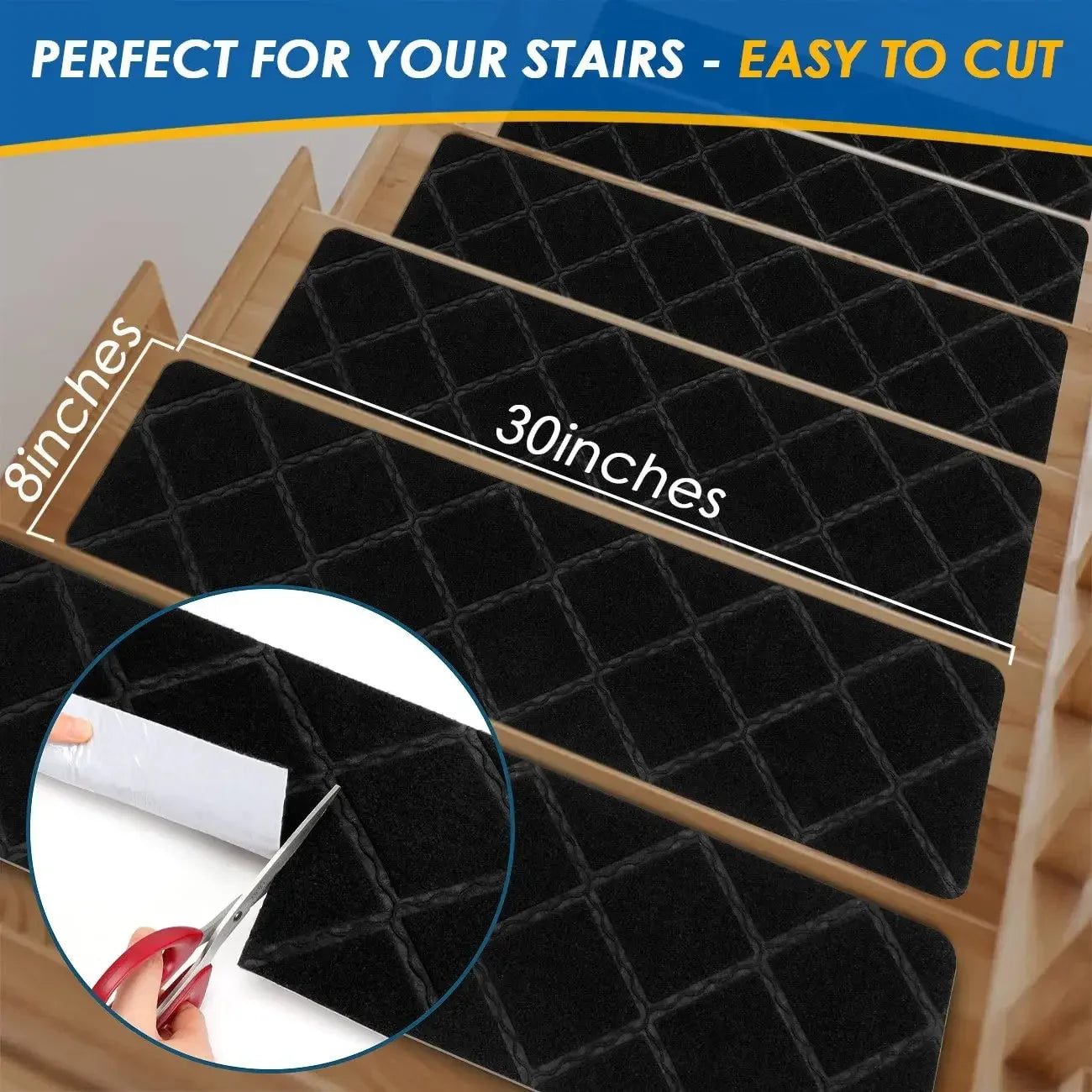 Self-Adhesive Non-Slip Stair Tread Carpet Mats with Water Absorption