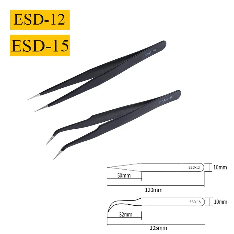Precision Anti-Static Stainless Steel Tweezers Set (2–6 pcs) for Electronics & Craft Repair