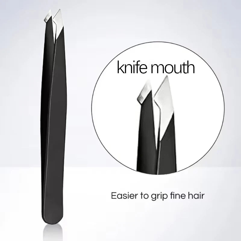 Stainless Steel Slant & Flat Tip Eyebrow Tweezers for Precision Hair Removal