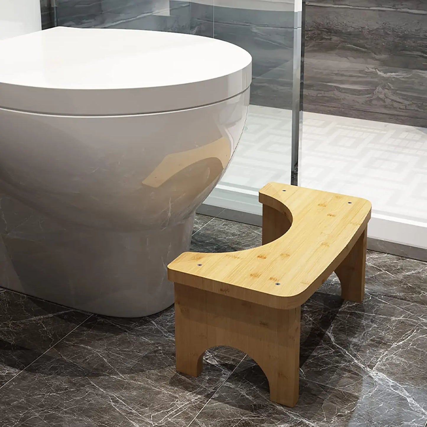 Bamboo Squat Toilet Stool, Non-Slip Bathroom Footstool (No Installation)