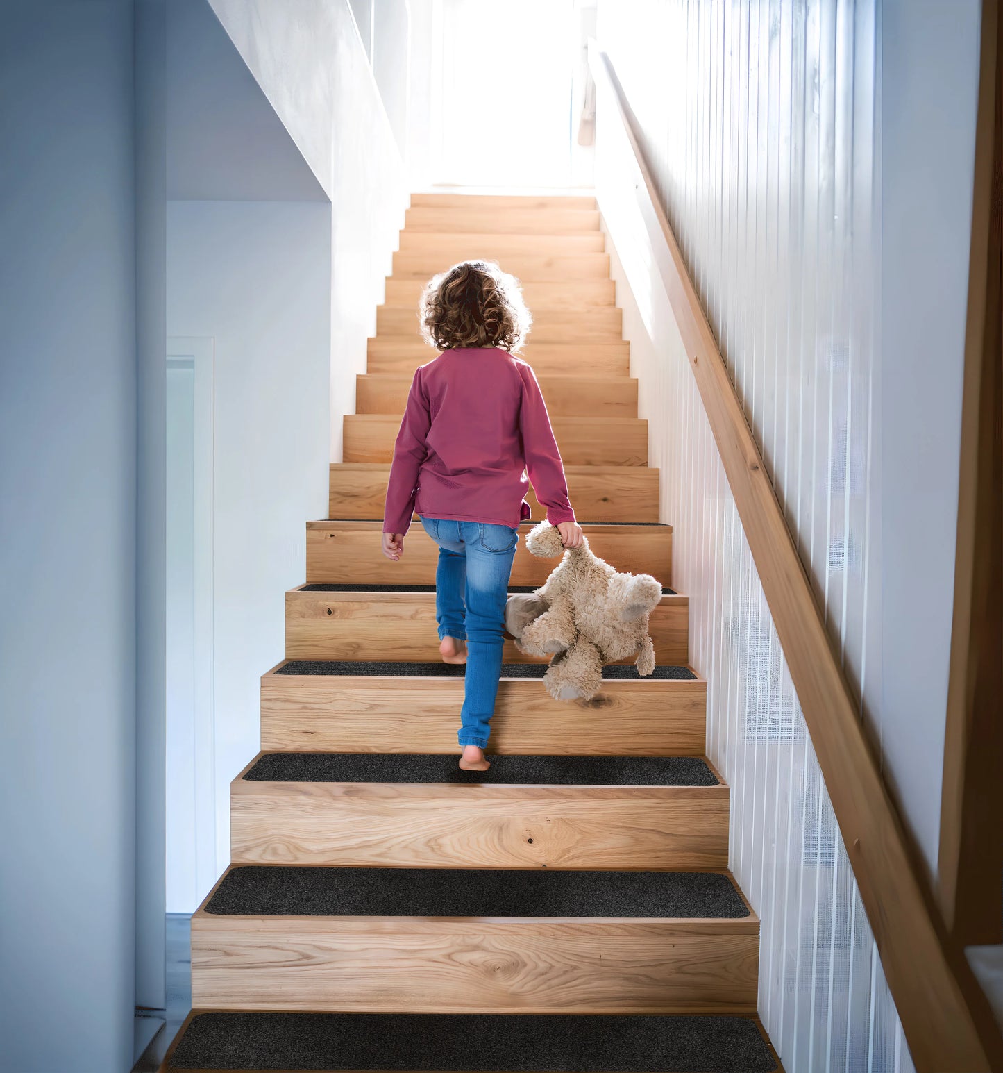 Self-Adhesive Non-Slip Stair Carpet Treads for Wooden Steps (15 Pack)