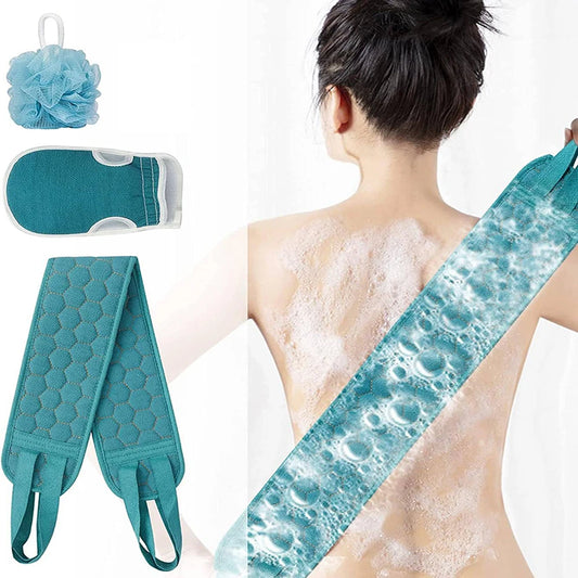 Exfoliating Body Scrubber Set with Back Scrubber, Bath Glove & Loofah
