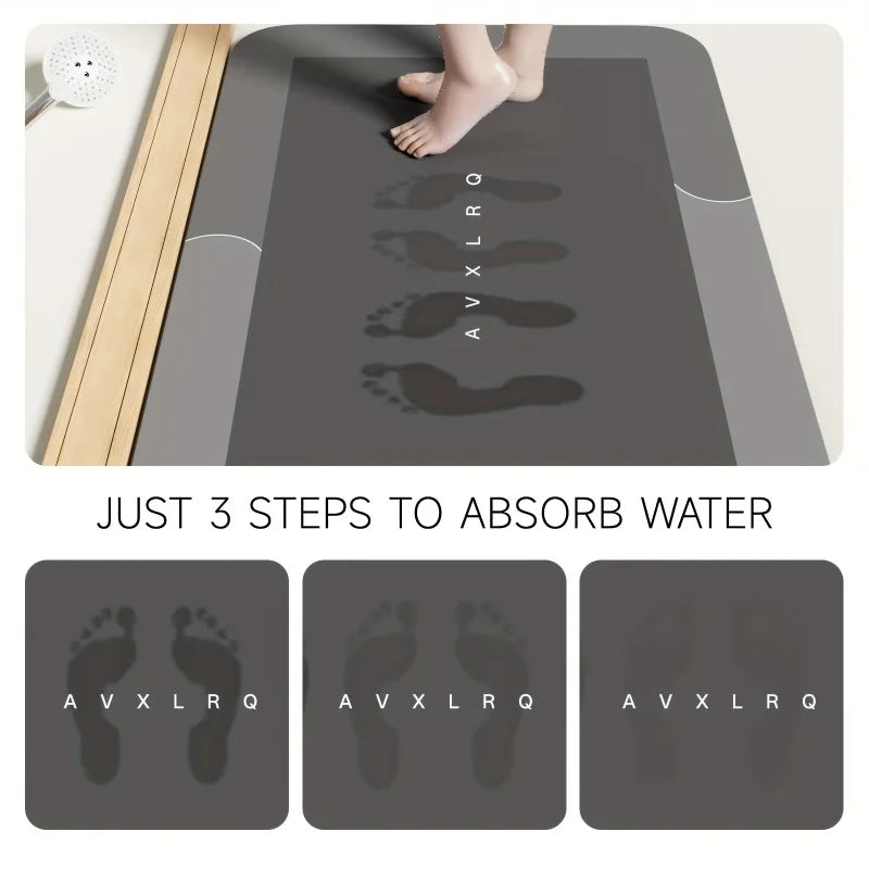 Super Absorbent Diatomaceous Earth Bath Mat, Non-Slip Fast-Drying Floor Mat