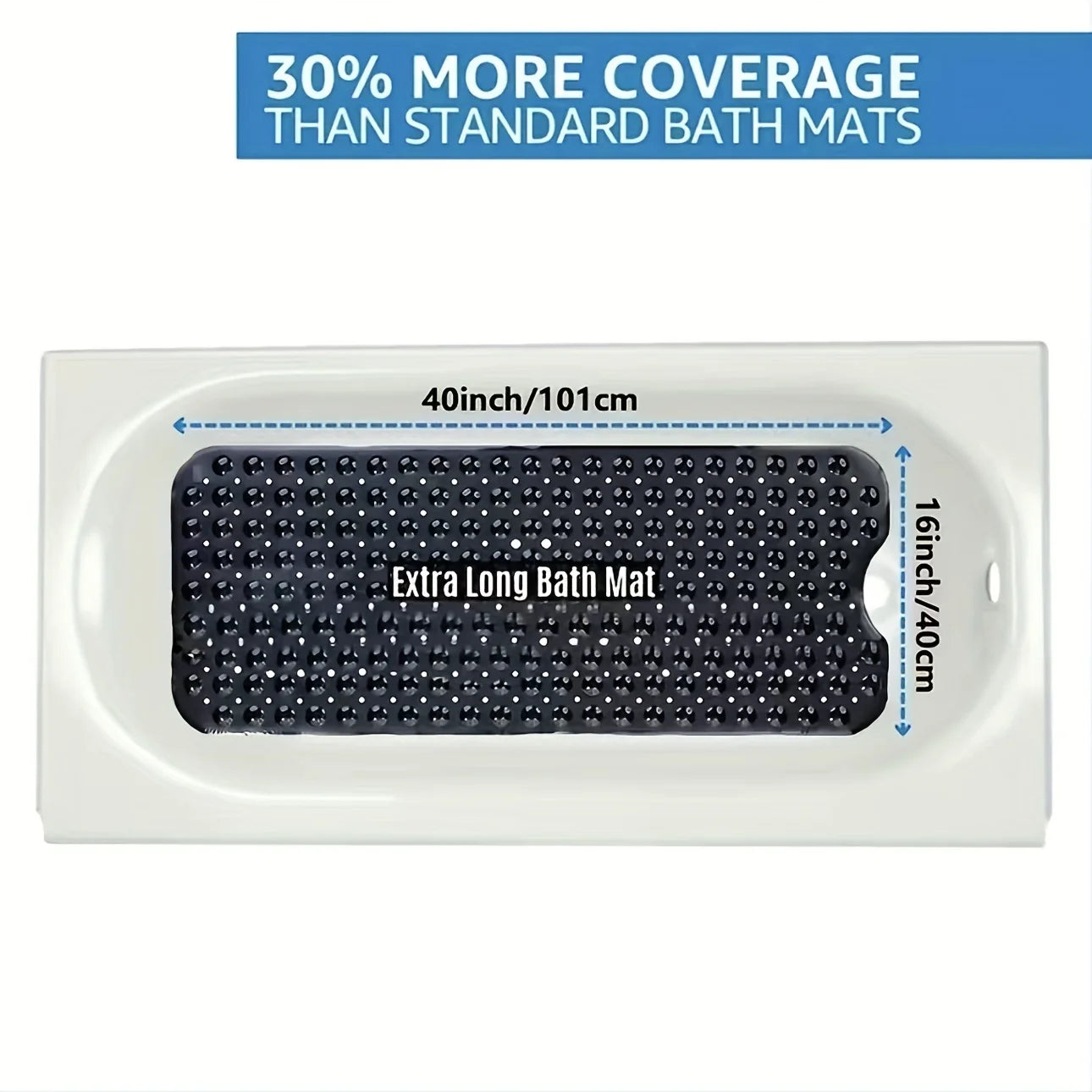 Non-Slip Bathtub & Shower Mat with Suction Cups and Drain Holes (Machine Washable)